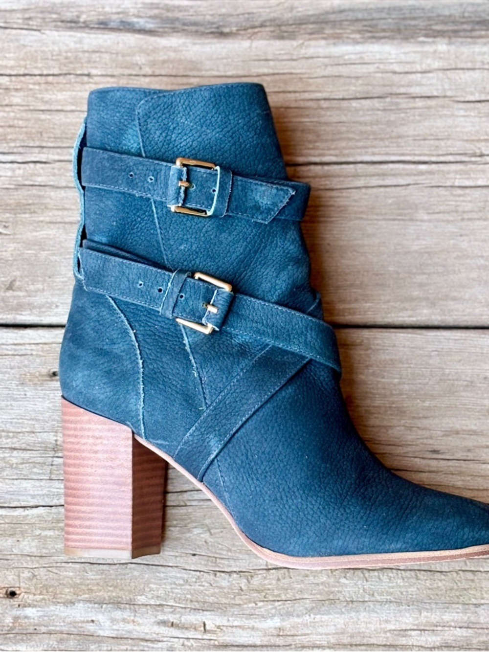 Kate Spade Lexy Teal Blue Suede Double Buckle Ankle Boots Sz 8.5 EXCELLENT - Picture 2 of 9